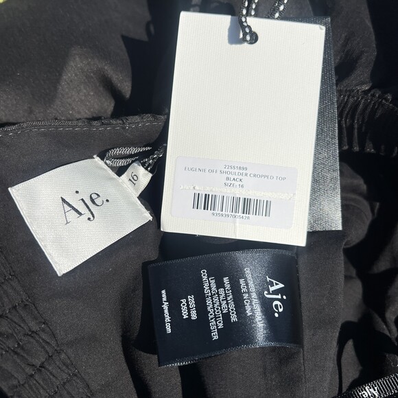 Aje Eugene Off The Shoulder Crop Top Black Puff Sleeves Size 16 US 12 Large NWT - Picture 4 of 8